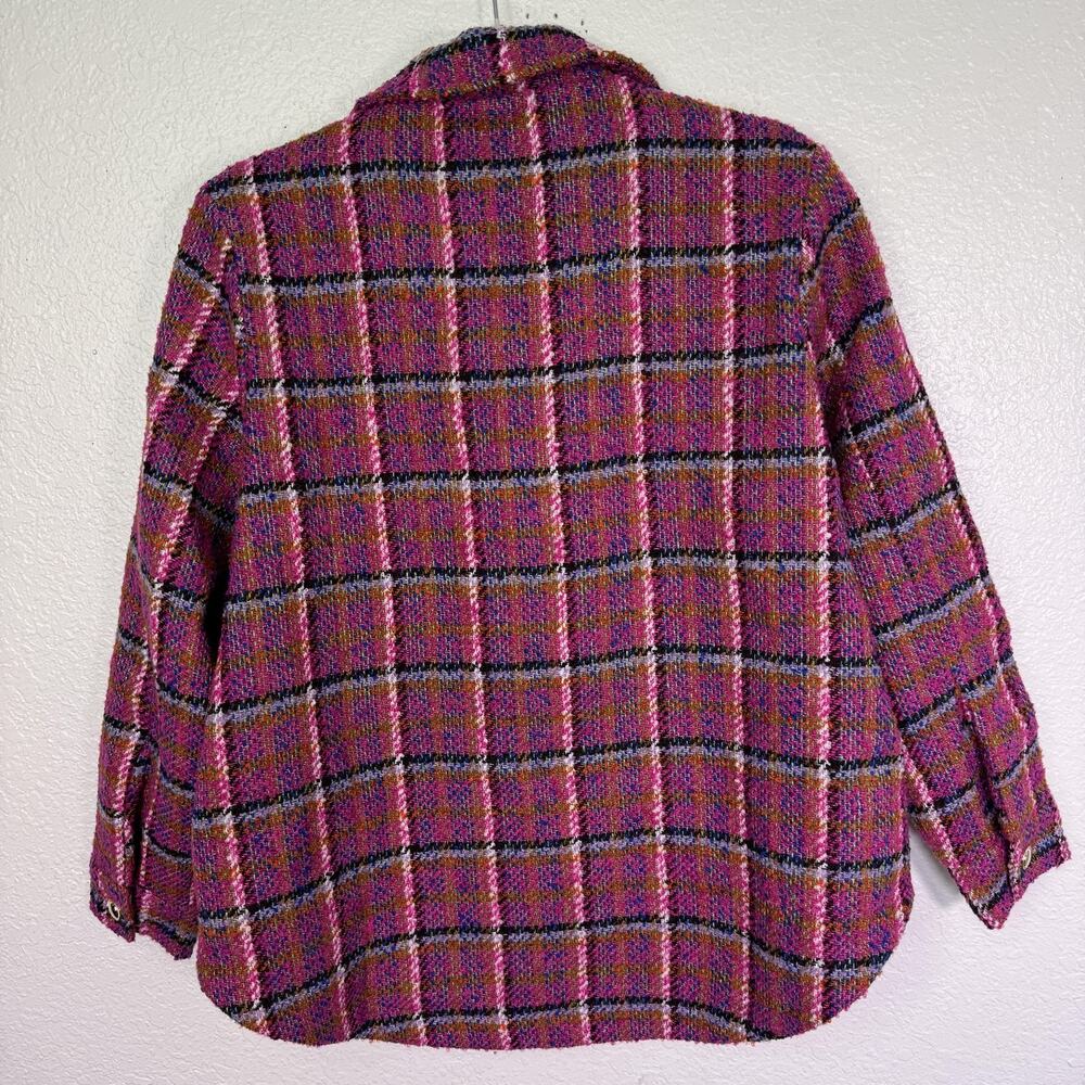SSYS The Label Jacket Womens Small Carrie Magenta Tweed Plaid Gold Button Preppy - Picture 2 of 10